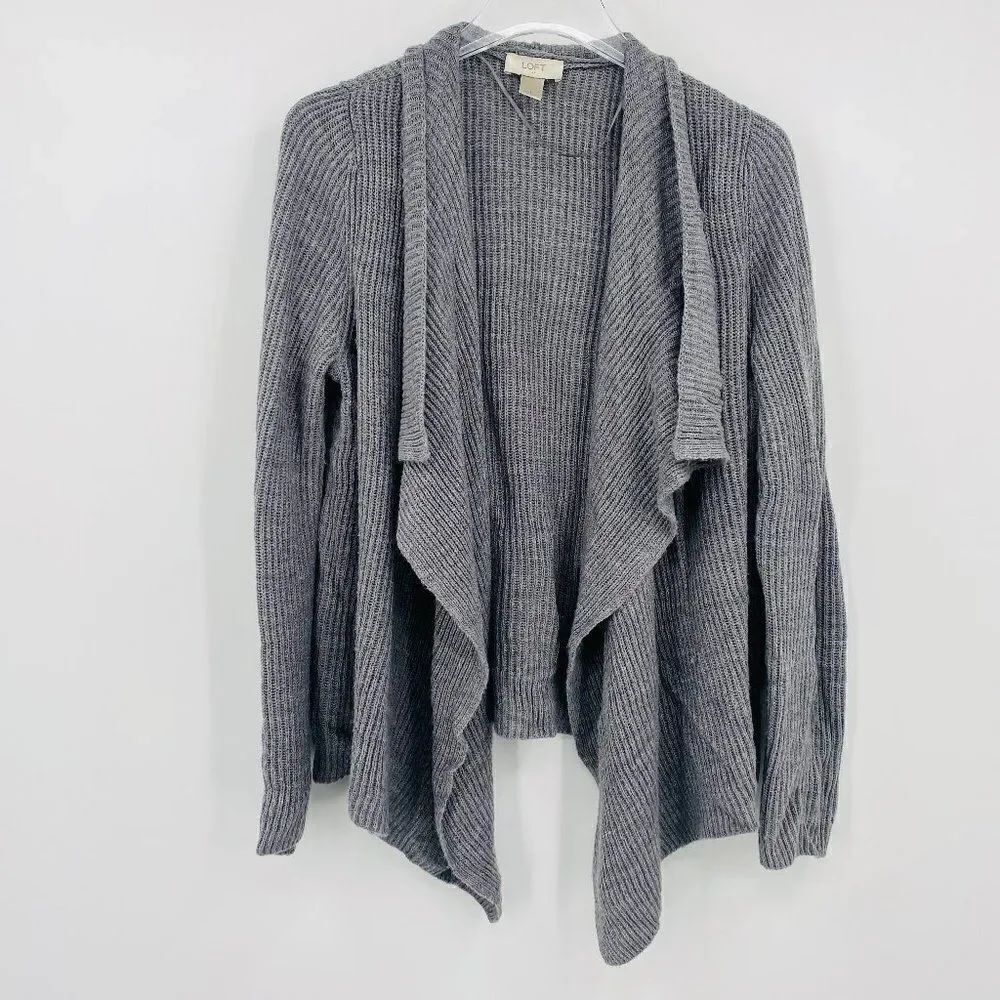 LOFT Size Large Gray Long Sleeve Open Front Waterfall Cardigan Sweater